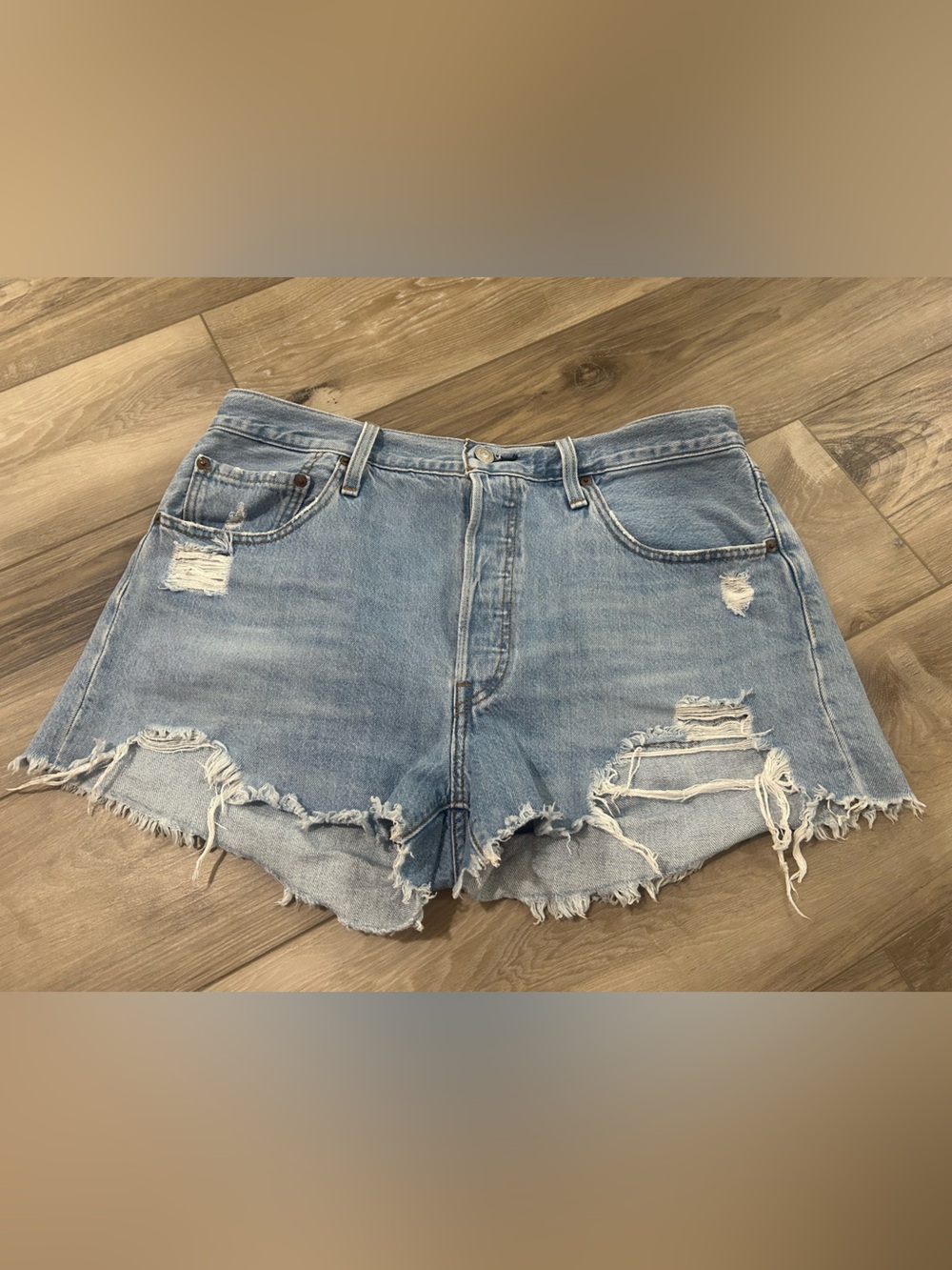 Levi's Light Blue Distressed Cutoff Jean Shorts